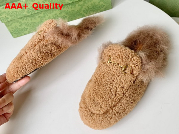 Gucci Womens Princetown Shearling Slipper in Light Brown Replica