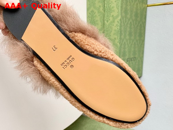 Gucci Womens Princetown Shearling Slipper in Light Brown Replica