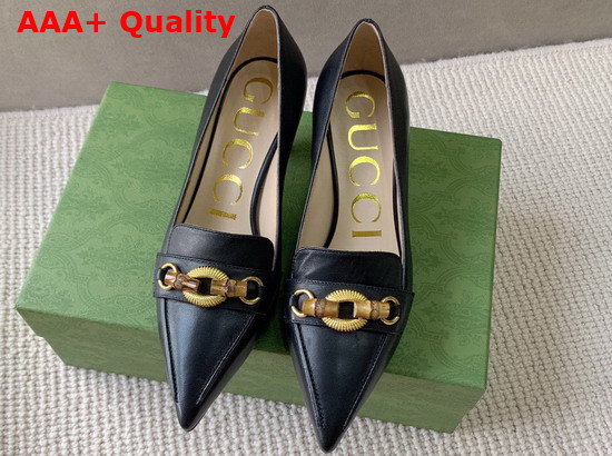 Gucci Womens Pump with Bamboo Horsebit Black Leather 658818 Replica