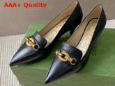 Gucci Womens Pump with Bamboo Horsebit Black Leather 658818 Replica