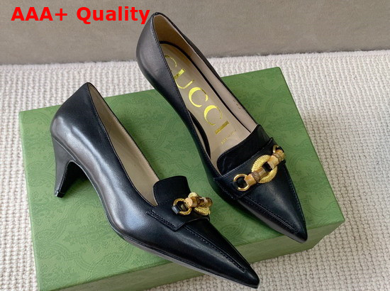 Gucci Womens Pump with Bamboo Horsebit Black Leather 658818 Replica