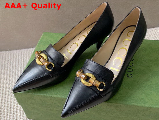 Gucci Womens Pump with Bamboo Horsebit Black Leather 658818 Replica