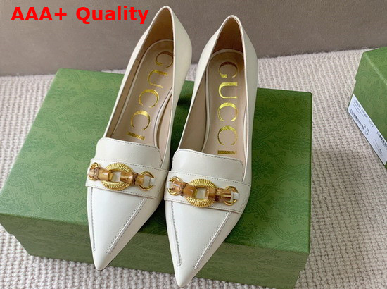 Gucci Womens Pump with Bamboo Horsebit White Leather 658818 Replica