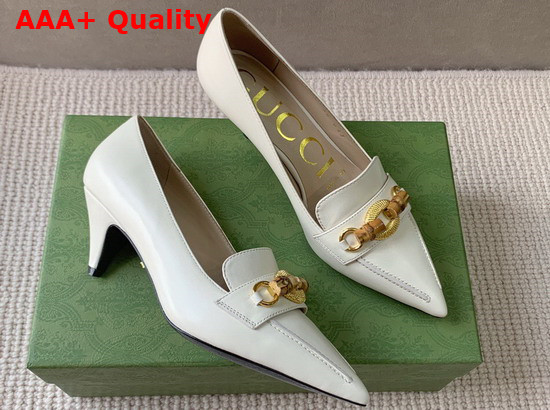 Gucci Womens Pump with Bamboo Horsebit White Leather 658818 Replica