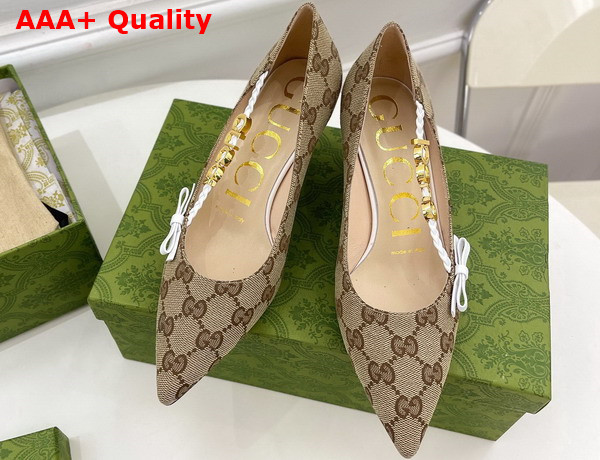 Gucci Womens Pump with Gucci Letter Hardware Beige GG Canvas Replica