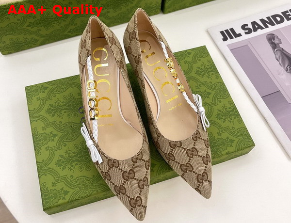 Gucci Womens Pump with Gucci Letter Hardware Beige GG Canvas Replica