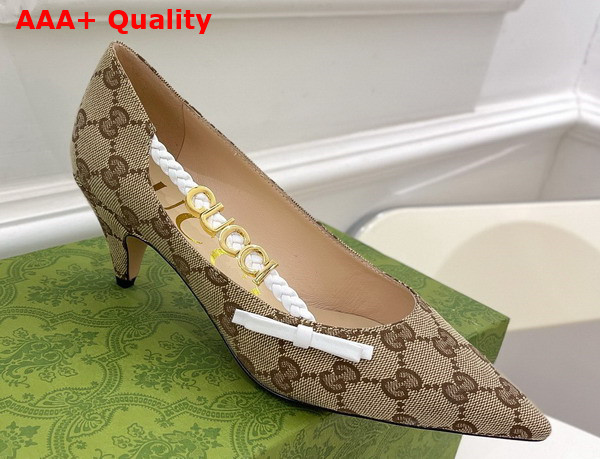 Gucci Womens Pump with Gucci Letter Hardware Beige GG Canvas Replica