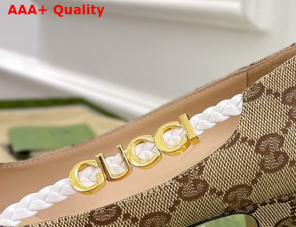 Gucci Womens Pump with Gucci Letter Hardware Beige GG Canvas Replica