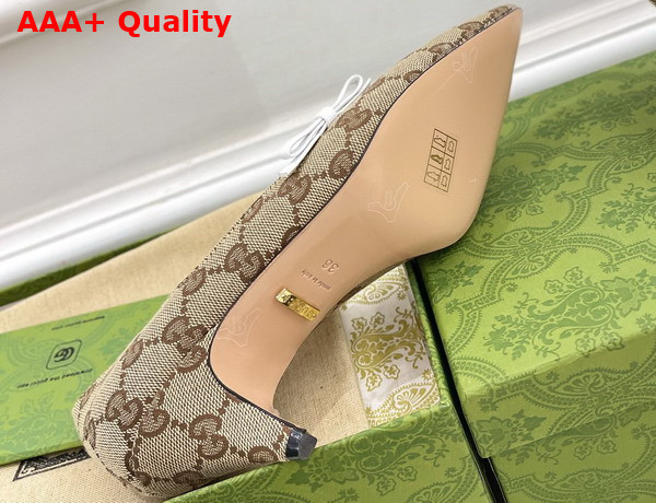 Gucci Womens Pump with Gucci Letter Hardware Beige GG Canvas Replica