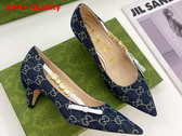 Gucci Womens Pump with Gucci Letter Hardware Blue GG Jacquard Denim Replica