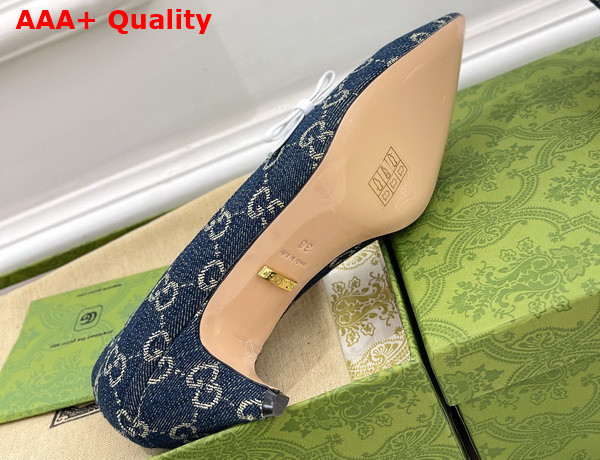 Gucci Womens Pump with Gucci Letter Hardware Blue GG Jacquard Denim Replica