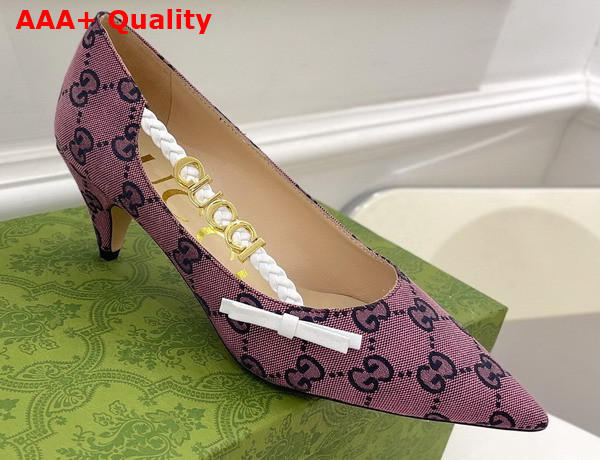 Gucci Womens Pump with Gucci Letter Hardware Pink GG Canvas Replica