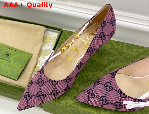 Gucci Womens Pump with Gucci Letter Hardware Pink GG Canvas Replica