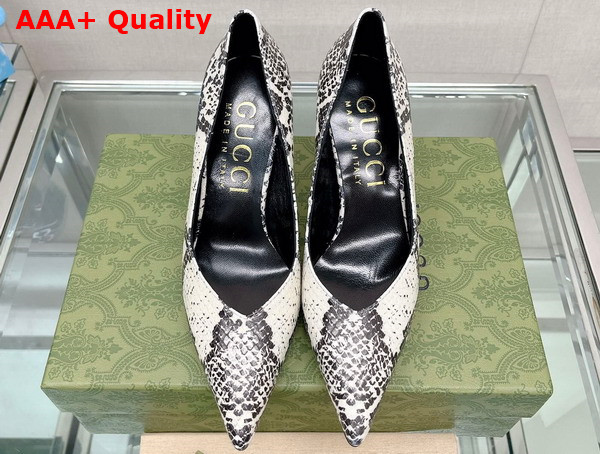 Gucci Womens Python Print High Heel Pump in Beige and Brown Python Print Leather 715145 Replica