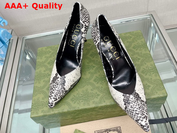 Gucci Womens Python Print High Heel Pump in Beige and Brown Python Print Leather 715145 Replica