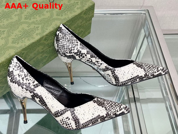 Gucci Womens Python Print High Heel Pump in Beige and Brown Python Print Leather 715145 Replica