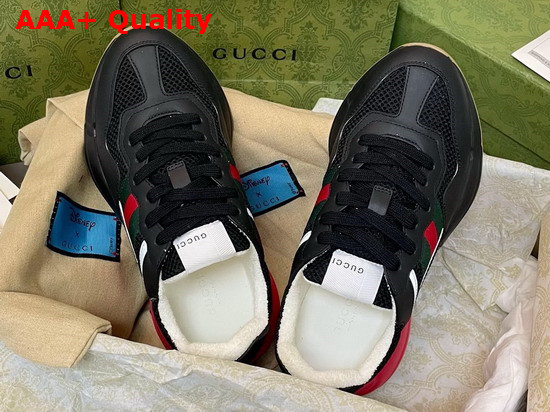 Gucci Womens Rhyton Sneaker Black Leather Effect Fabric and Mesh 645771 Replica