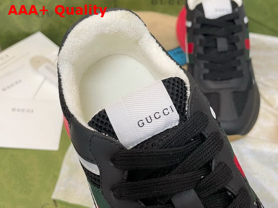 Gucci Womens Rhyton Sneaker Black Leather Effect Fabric and Mesh 645771 Replica