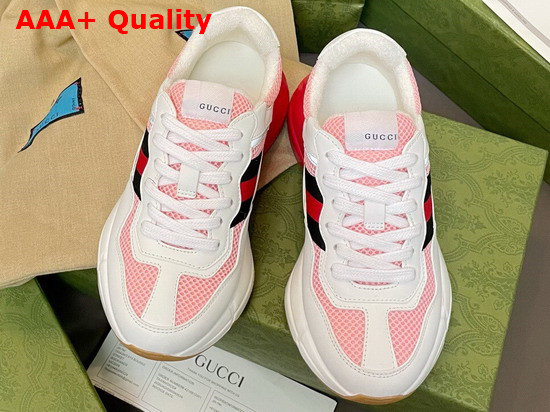 Gucci Womens Rhyton Sneaker White Leather Effect Fabric and Pink Mesh 645771 Replica