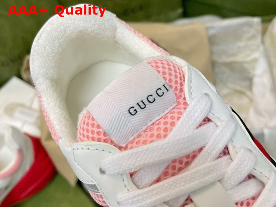 Gucci Womens Rhyton Sneaker White Leather Effect Fabric and Pink Mesh 645771 Replica