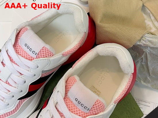 Gucci Womens Rhyton Sneaker White Leather Effect Fabric and Pink Mesh 645771 Replica