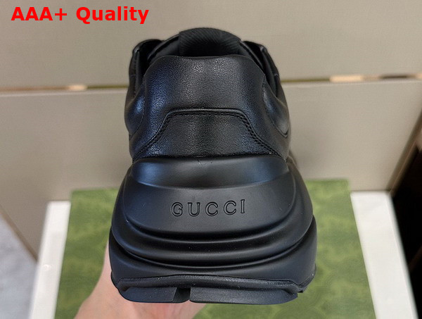 Gucci Mens Rhyton Sneaker in Black Leather with Ivory Trim 757857 Replica