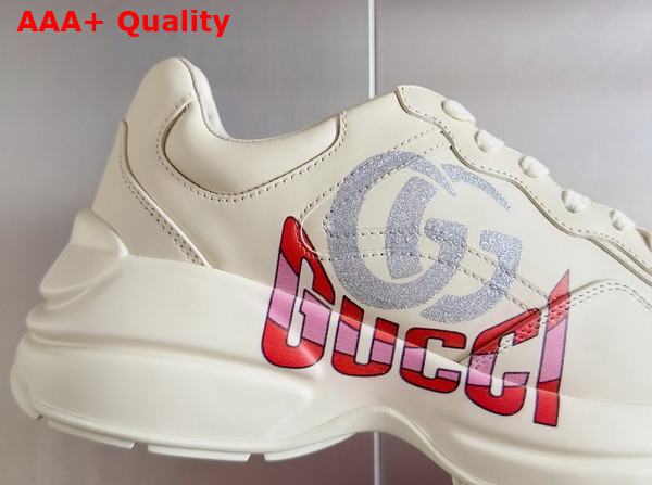 Gucci Womens Rhyton Sneaker in Ivory Leather with Double G Gucci Print 800243 Replica