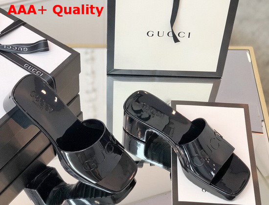 Gucci Womens Rubber Slide Sandal in Black Rubber 624730 Replica