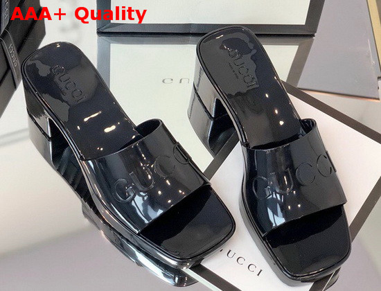 Gucci Womens Rubber Slide Sandal in Black Rubber 624730 Replica