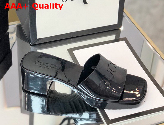 Gucci Womens Rubber Slide Sandal in Black Rubber 624730 Replica