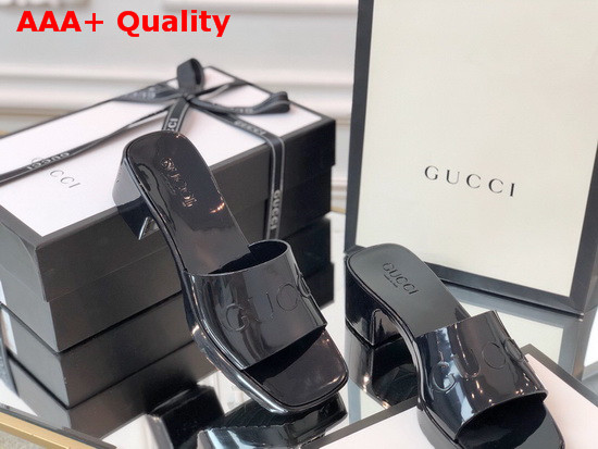 Gucci Womens Rubber Slide Sandal in Black Rubber 624730 Replica