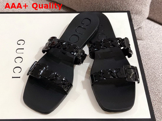 Gucci Womens Rubber Slide Sandal in Black Rubber 624731 Replica