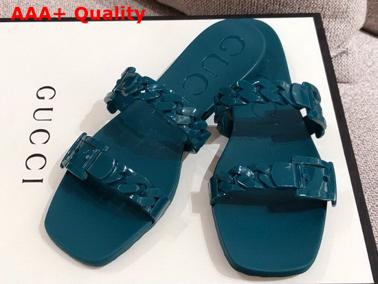 Gucci Womens Rubber Slide Sandal in Blue Rubber 624731 Replica