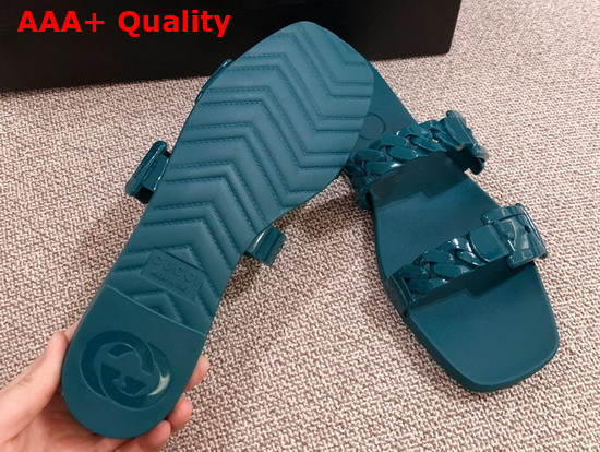 Gucci Womens Rubber Slide Sandal in Blue Rubber 624731 Replica