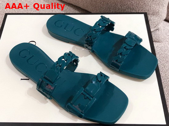 Gucci Womens Rubber Slide Sandal in Blue Rubber 624731 Replica