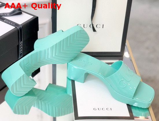 Gucci Womens Rubber Slide Sandal in Green Rubber 624730 Replica