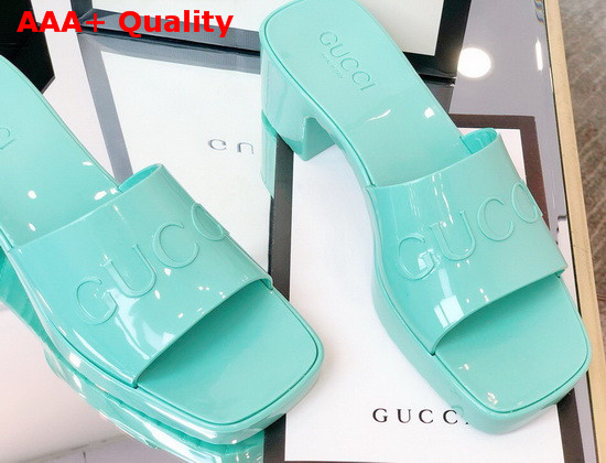 Gucci Womens Rubber Slide Sandal in Green Rubber 624730 Replica