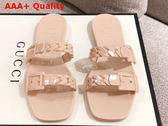 Gucci Womens Rubber Slide Sandal in Light Pink Rubber 624731 Replica