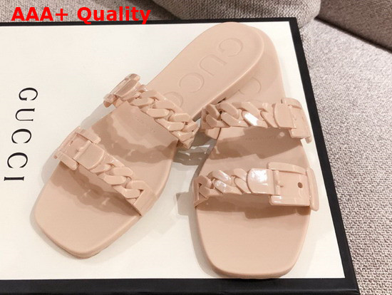 Gucci Womens Rubber Slide Sandal in Light Pink Rubber 624731 Replica