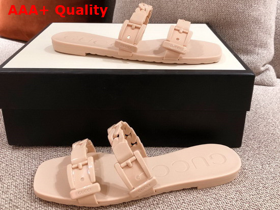 Gucci Womens Rubber Slide Sandal in Light Pink Rubber 624731 Replica