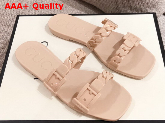 Gucci Womens Rubber Slide Sandal in Light Pink Rubber 624731 Replica