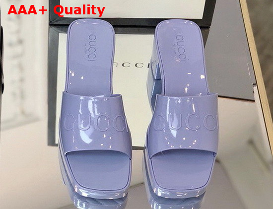 Gucci Womens Rubber Slide Sandal in Pastel Blue Rubber 624730 Replica