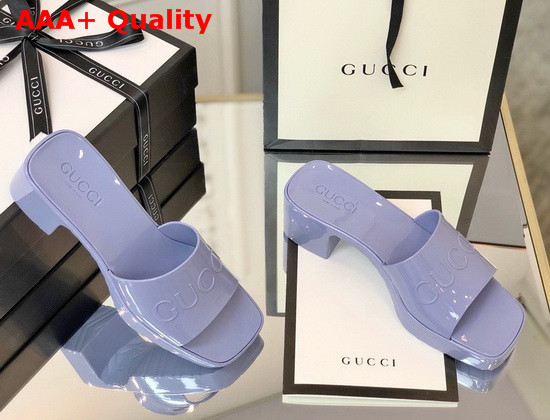 Gucci Womens Rubber Slide Sandal in Pastel Blue Rubber 624730 Replica