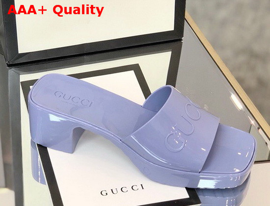 Gucci Womens Rubber Slide Sandal in Pastel Blue Rubber 624730 Replica