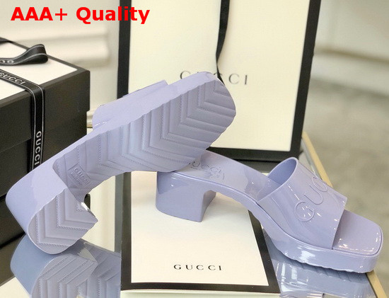 Gucci Womens Rubber Slide Sandal in Pastel Blue Rubber 624730 Replica