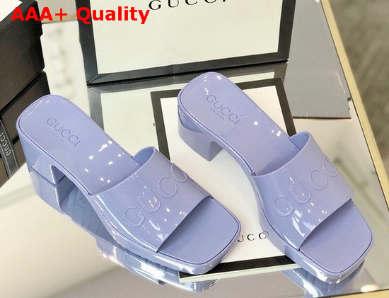 Gucci Womens Rubber Slide Sandal in Pastel Blue Rubber 624730 Replica