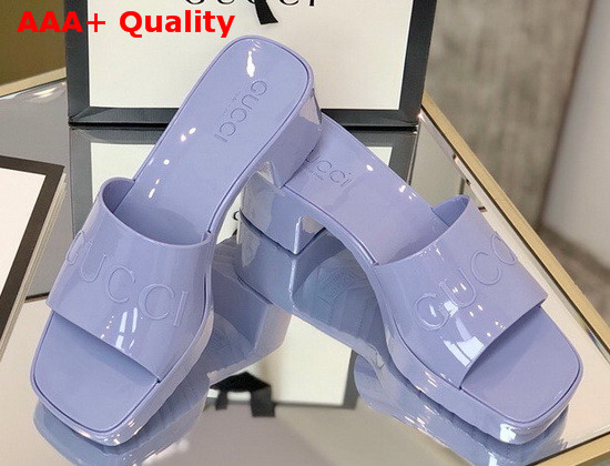 Gucci Womens Rubber Slide Sandal in Pastel Blue Rubber 624730 Replica