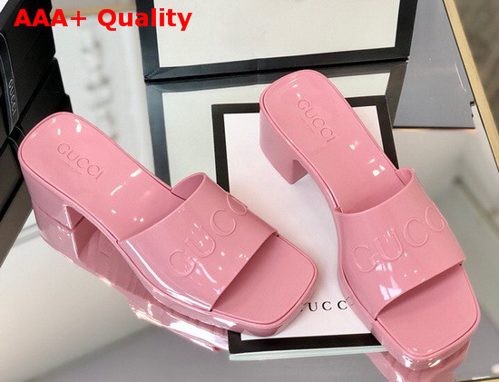 Gucci Womens Rubber Slide Sandal in Pastel Pink Rubber 624730 Replica