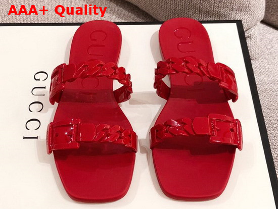 Gucci Womens Rubber Slide Sandal in Red Rubber 624731 Replica