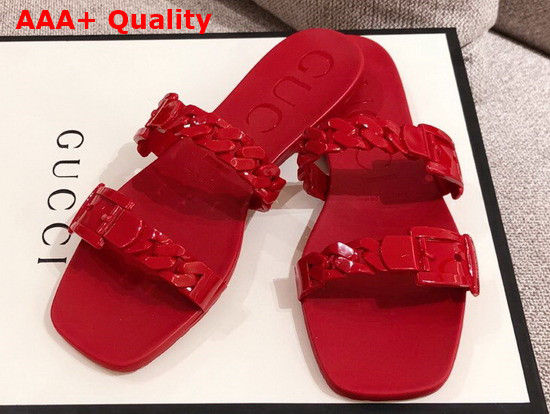 Gucci Womens Rubber Slide Sandal in Red Rubber 624731 Replica